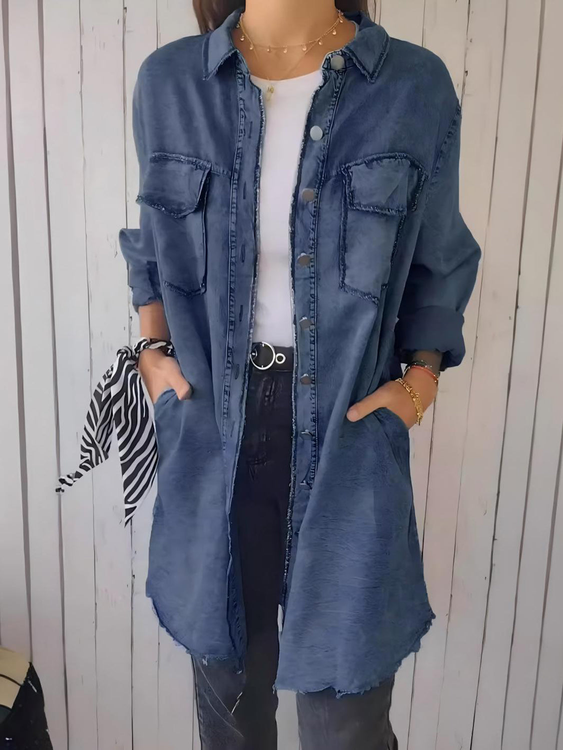 Rugged Raw Hem Button Up