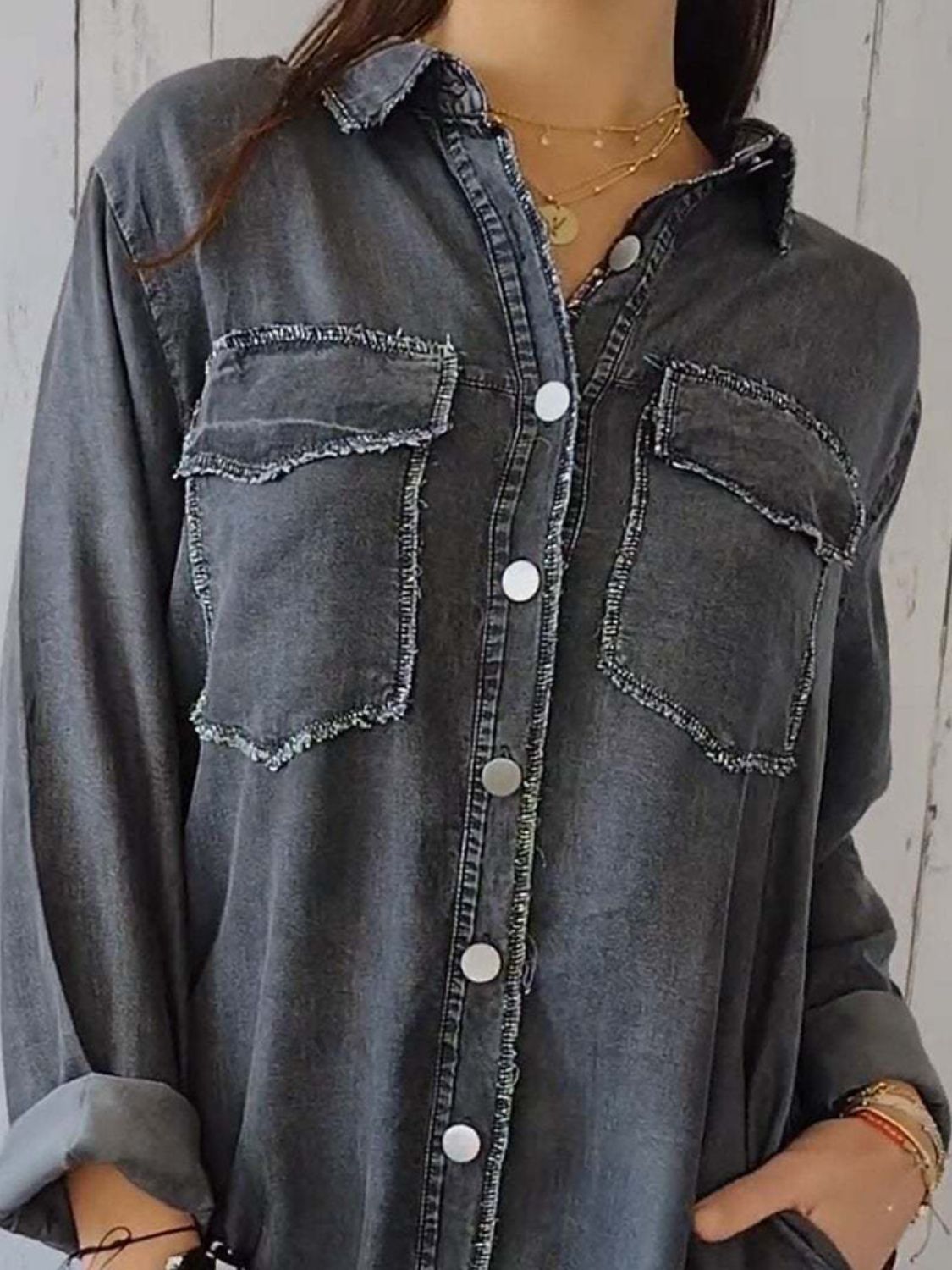 Rugged Raw Hem Button Up