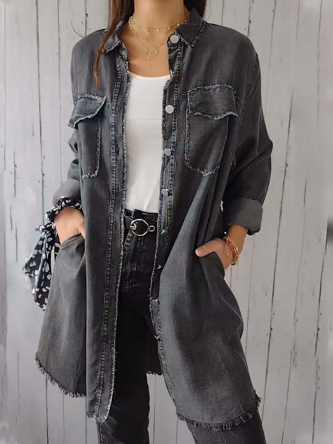 Rugged Raw Hem Button Up