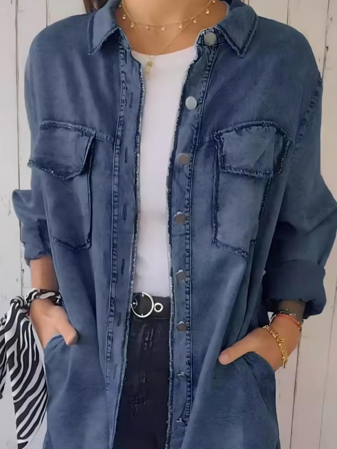 Rugged Raw Hem Button Up