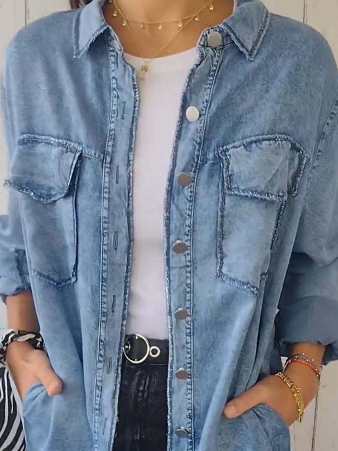 Rugged Raw Hem Button Up