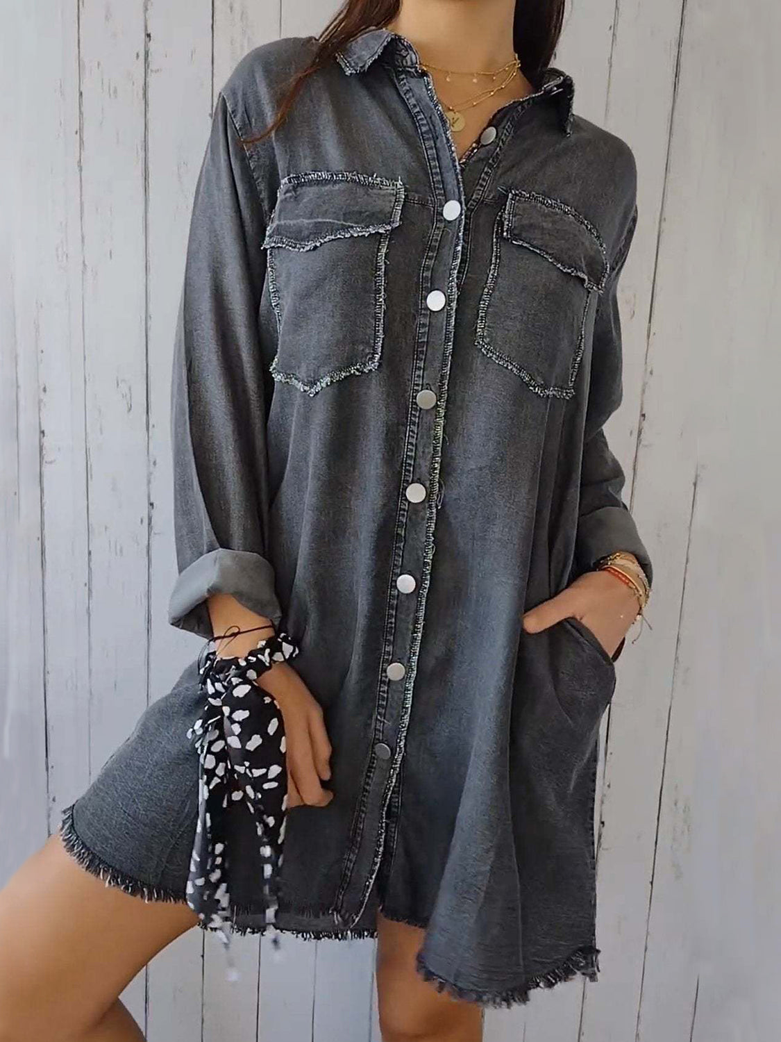 Rugged Raw Hem Button Up