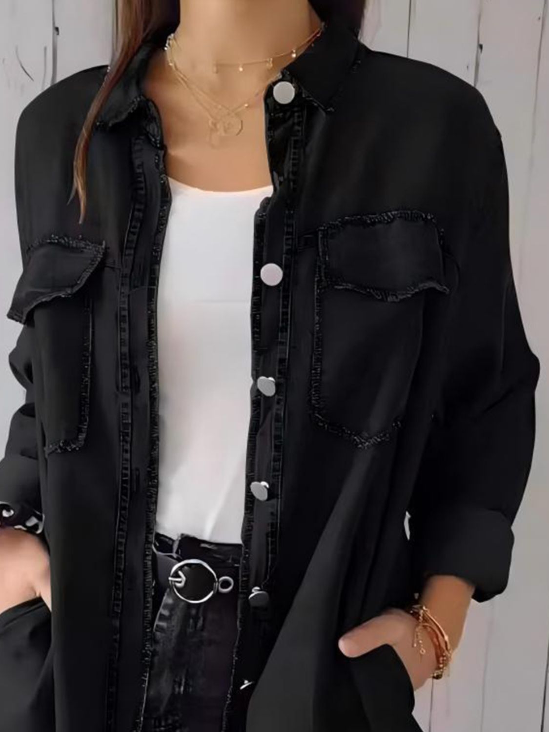 Rugged Raw Hem Button Up
