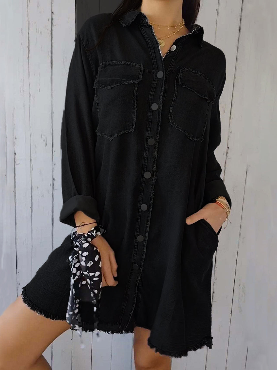 Rugged Raw Hem Button Up