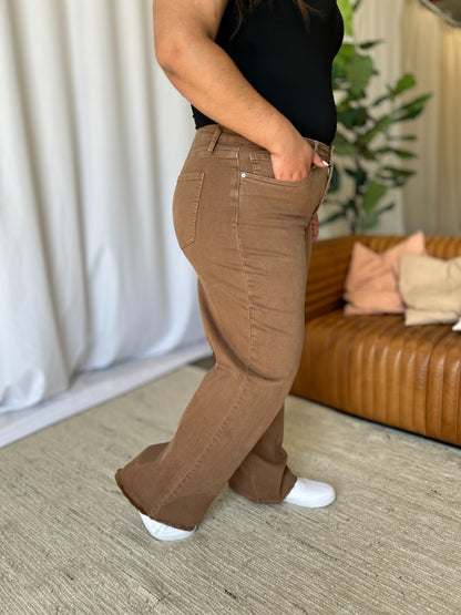 Coffee High Rise Wide Leg Jeans