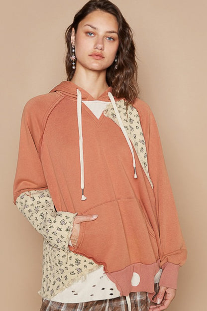 Ochre Floral Distressed Hoodie