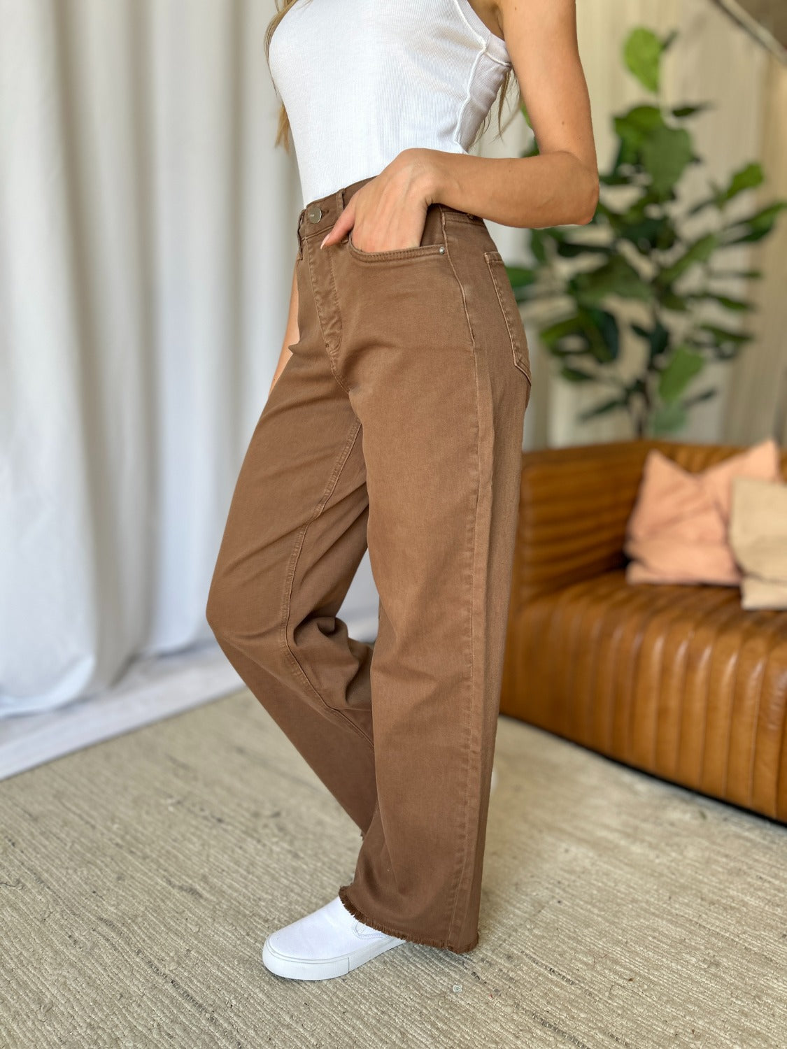 Coffee High Rise Wide Leg Jeans