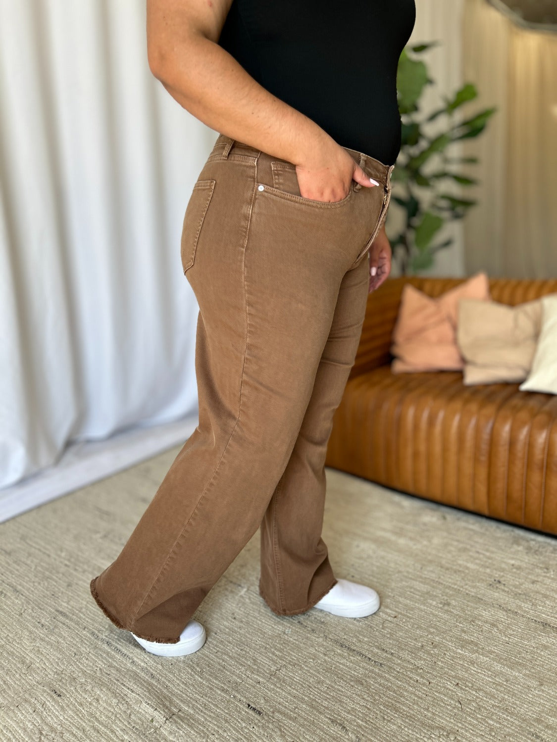 Coffee High Rise Wide Leg Jeans