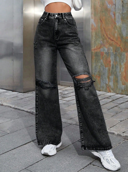 Daring Distressed Wide Leg Jeans