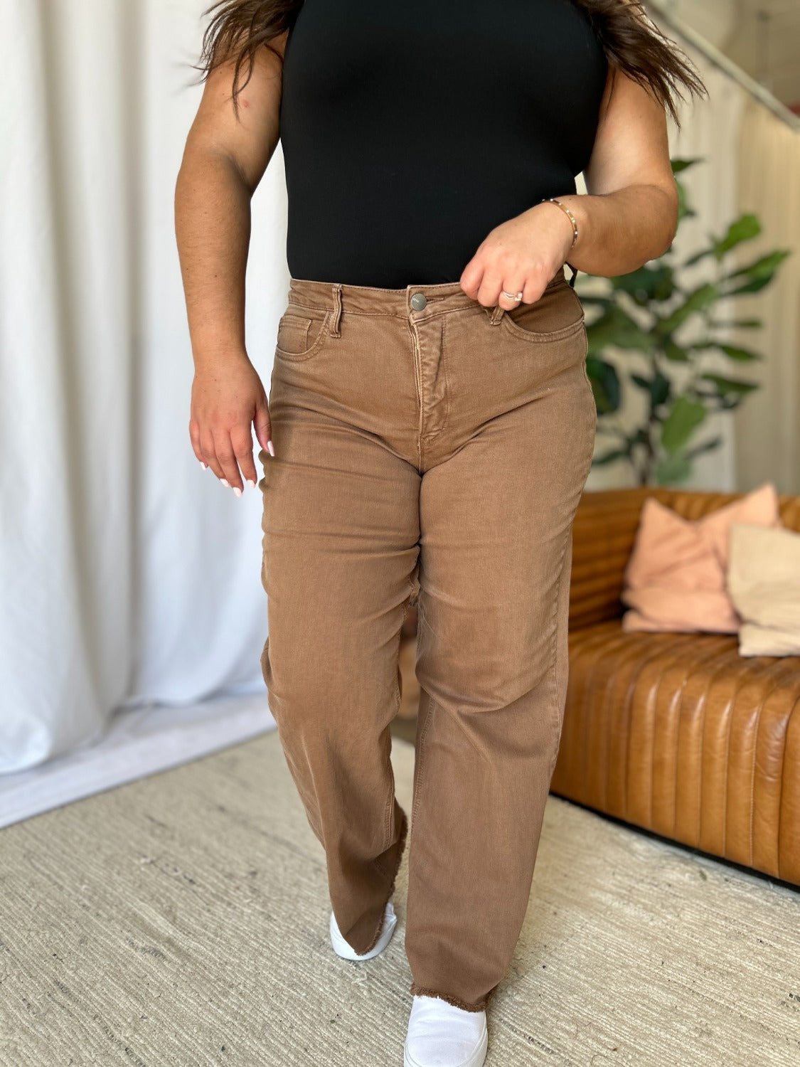 Coffee High Rise Wide Leg Jeans