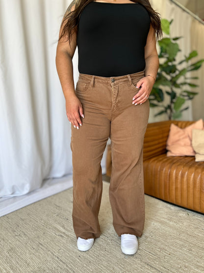 Coffee High Rise Wide Leg Jeans