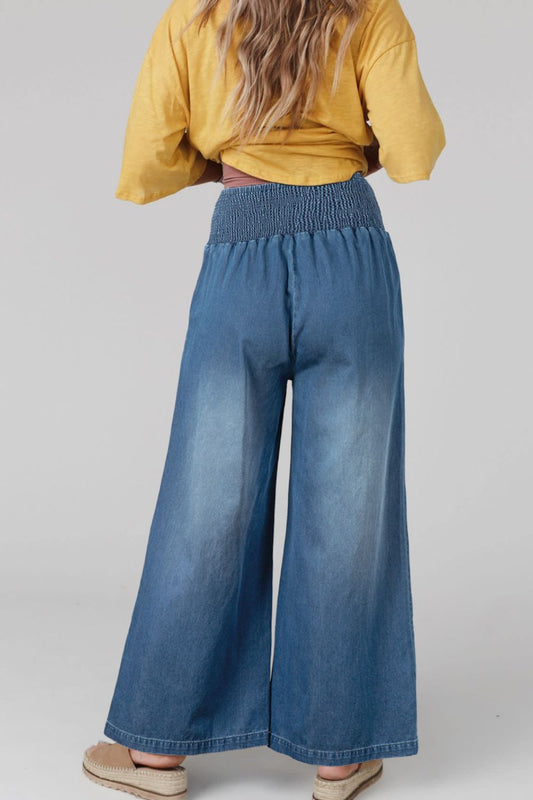 Smocked Wide Leg Jeans