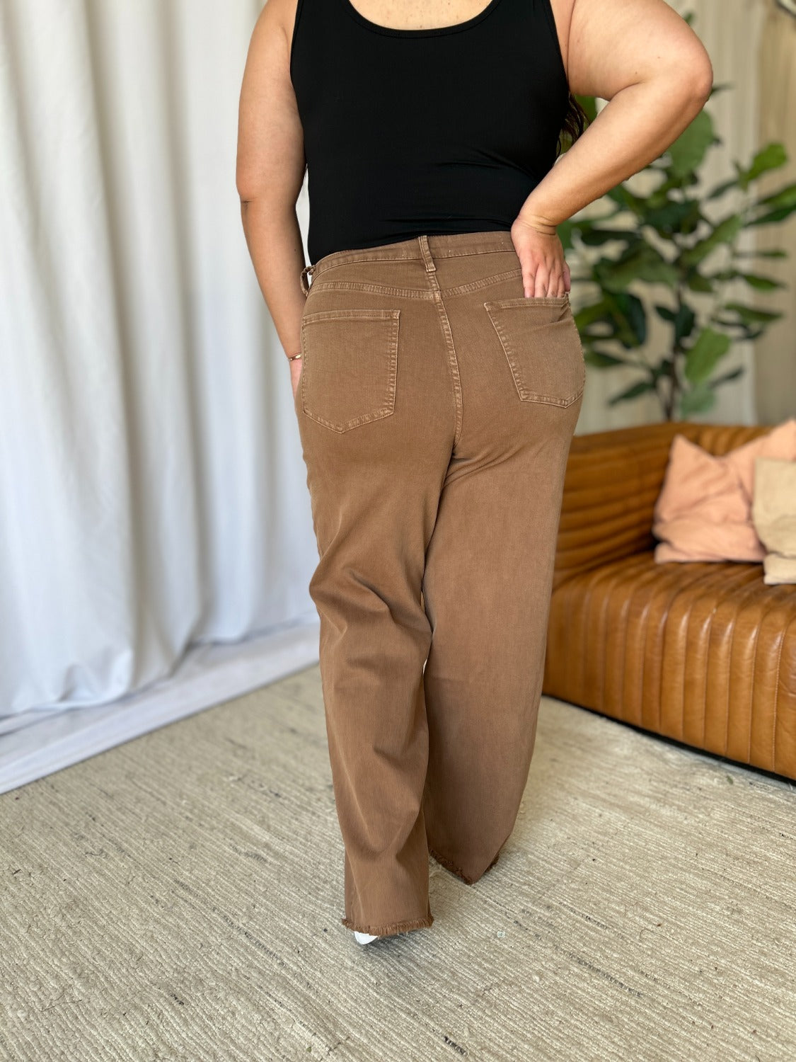 Coffee High Rise Wide Leg Jeans