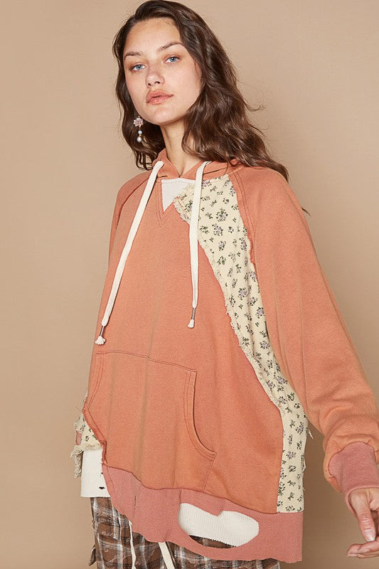 Ochre Floral Distressed Hoodie