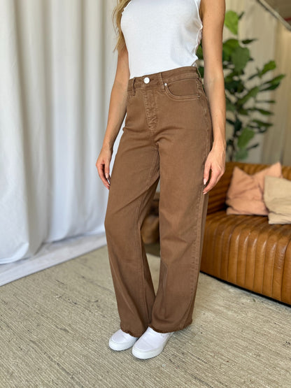 Coffee High Rise Wide Leg Jeans