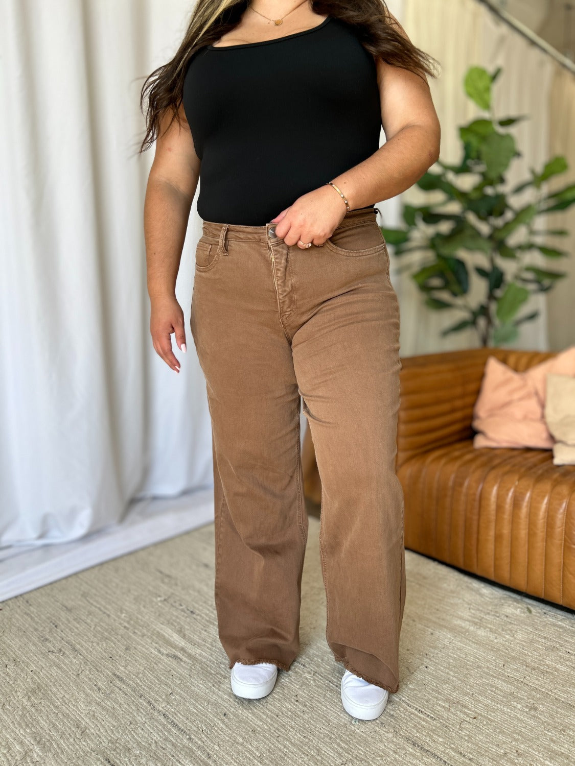 Coffee High Rise Wide Leg Jeans