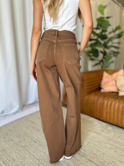 Coffee High Rise Wide Leg Jeans